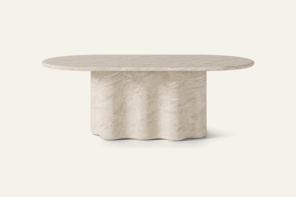 The Ortigia Travertine Finish Dining Table, front view