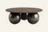The Pietrasanta Coffee Table in dark walnut, round coffee table on spherical feet, studio view