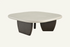 The Sperlonga Coffee Table in cream and walnut, cream cement-effect coffee table on walnut legs, studio view