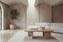The Tremezzo Coffee Table in oak in a barrel-vaulted living room with a travertine wall and an ivory boucle sofa
