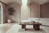 The Tremezzo Coffee Table in walnut in a barrel-vaulted living room with a travertine wall and an ivory boucle sofa