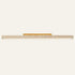 The Linea travertine flush ceiling light, a slim stone bar with a natural oak mount