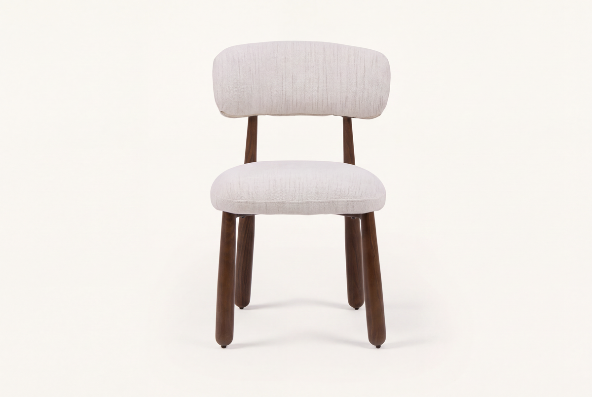 The Mantova Dining Chair in ivory and walnut, front view