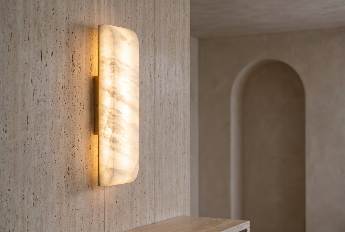 The Mensola Alabaster Wall Light, lifestyle close-up