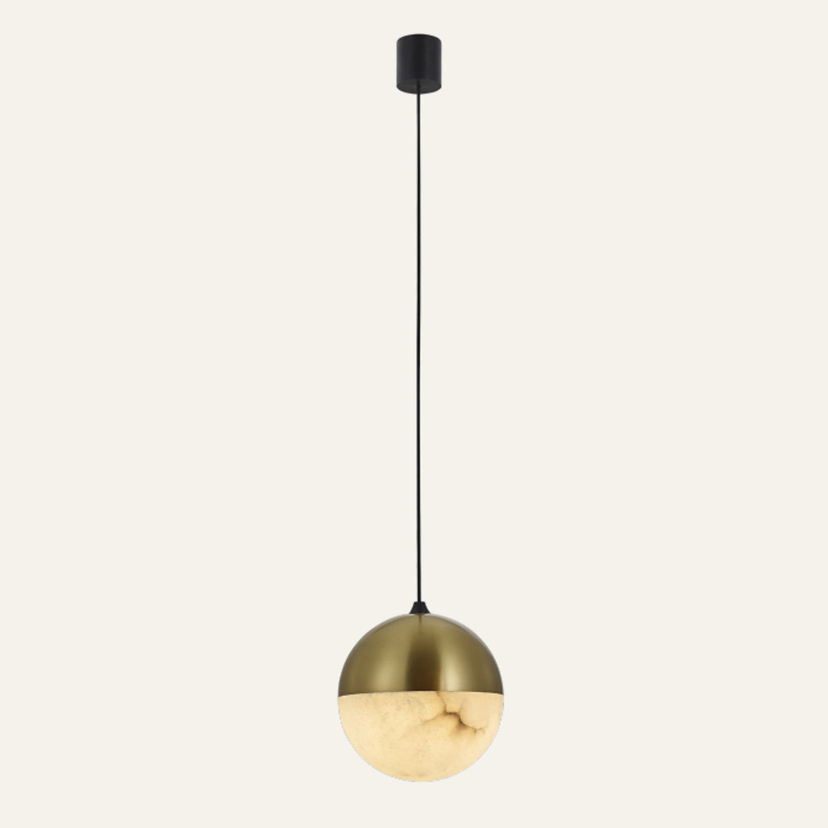 The Mezza alabaster pendant light, Ø15cm with a brushed metal dome