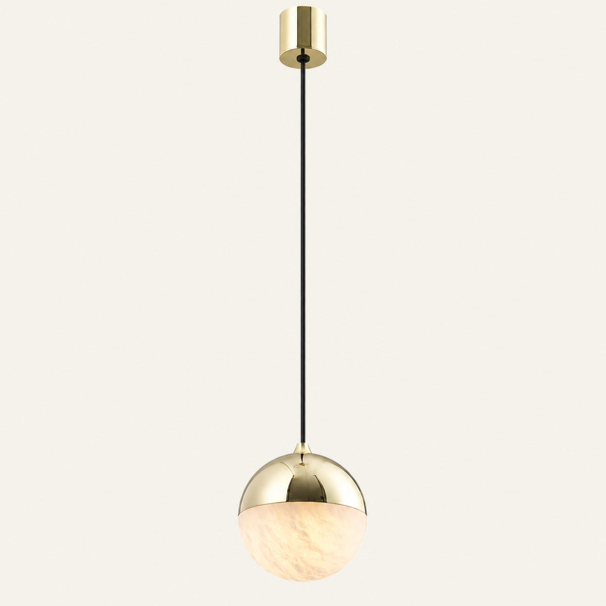 The Mezza alabaster pendant light, Ø23cm in brass