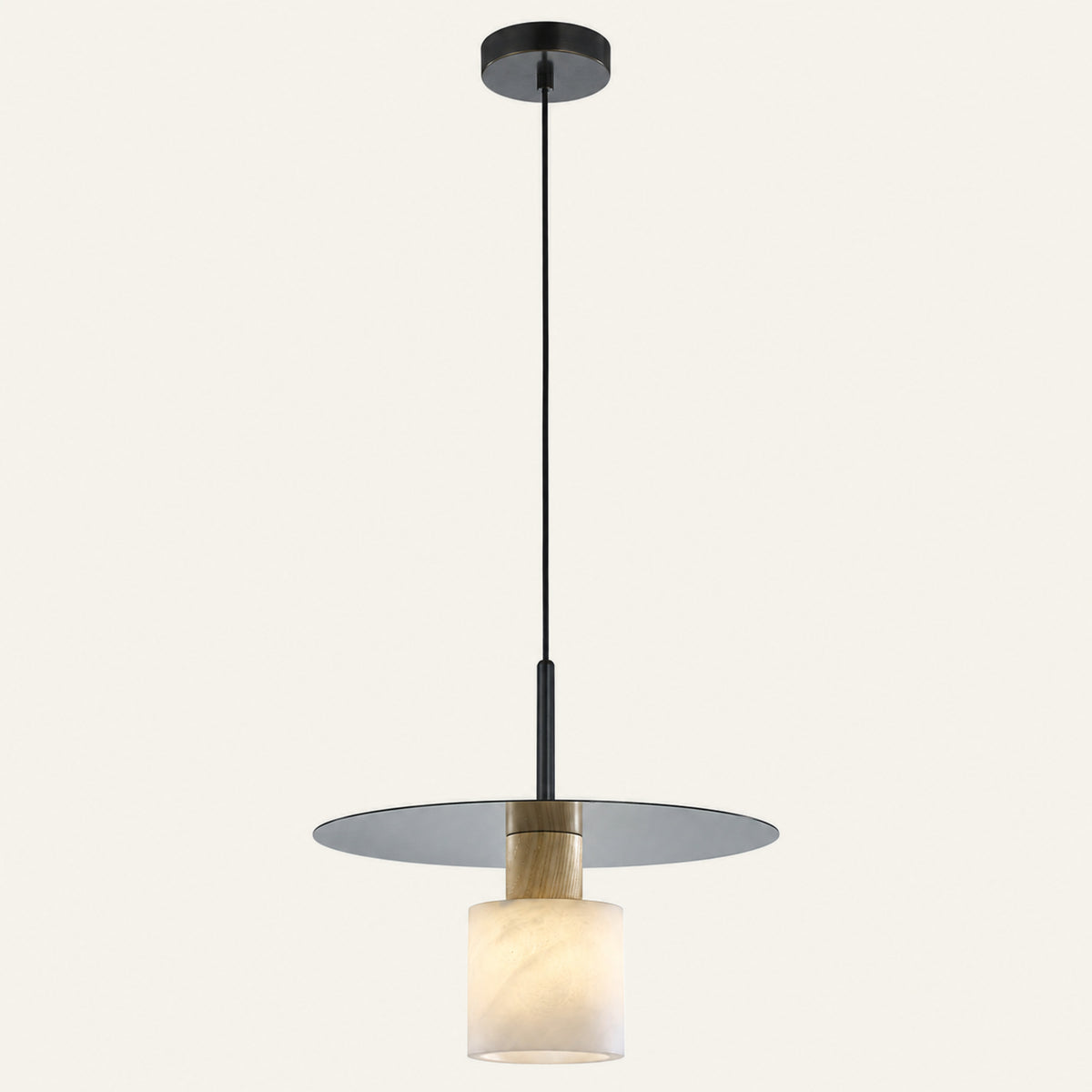 The Ombra alabaster pendant light with a Ø30cm metal disc