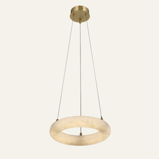The Orbita alabaster chandelier, single ring Ø34cm in brass
