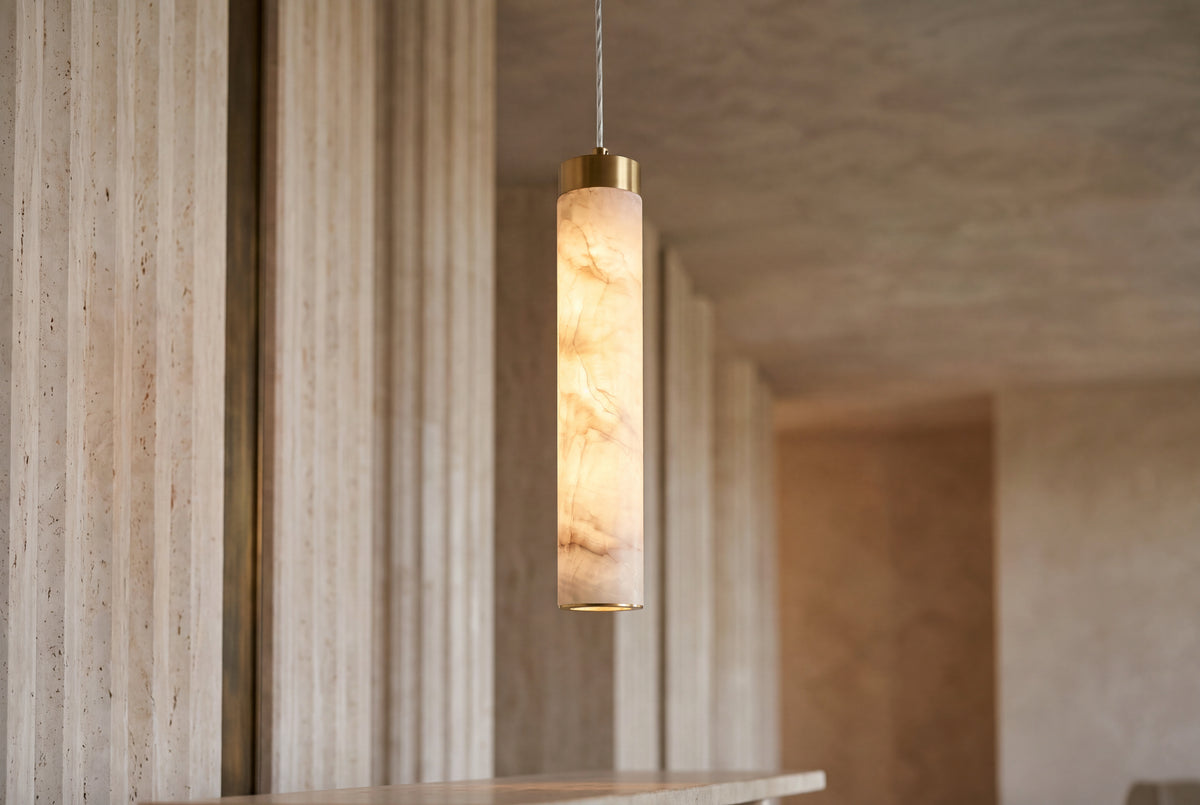 The Organo Alabaster Pendant Light, lifestyle close-up