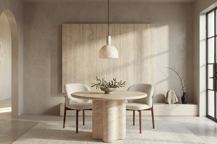 The Ortigia Travertine Finish Round Dining Table
