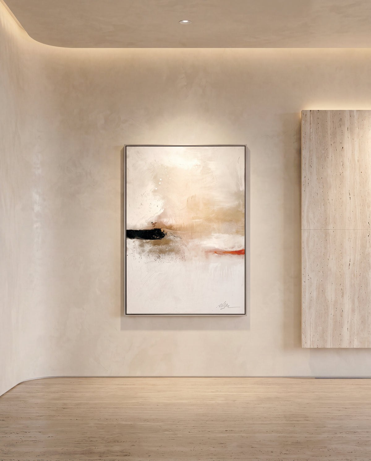 Orto 2 canvas artwork in a silver frame on a plaster wall