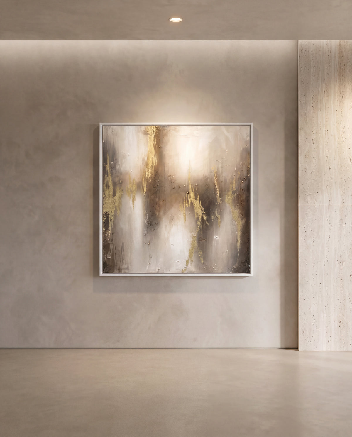 Penjahat canvas artwork in a white frame on a plaster wall