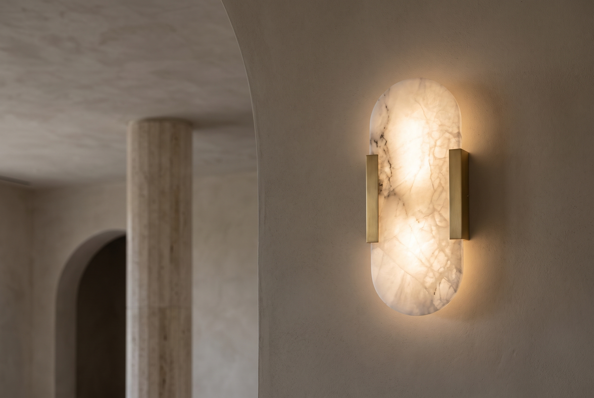 The Pietra Alabaster Wall Light, lifestyle close-up