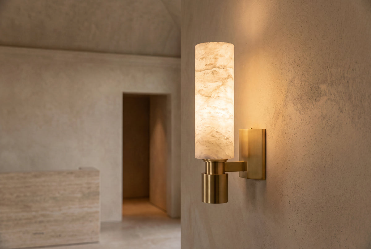 The Pilastro Alabaster Wall Light, lifestyle close-up