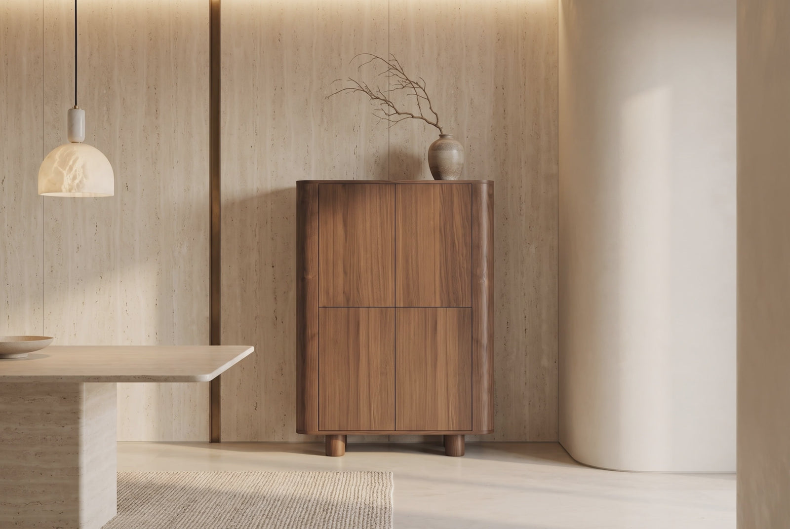 Menton walnut highboard in a travertine room