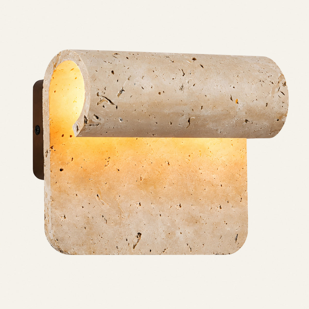 The Rotolo travertine wall light with a walnut mount
