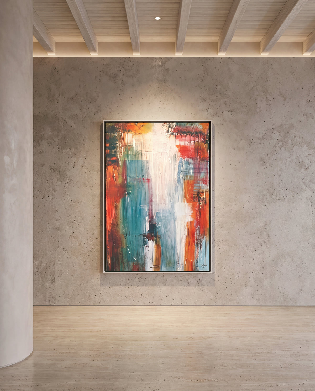 Rovella 2 canvas artwork in a white frame on a plaster wall