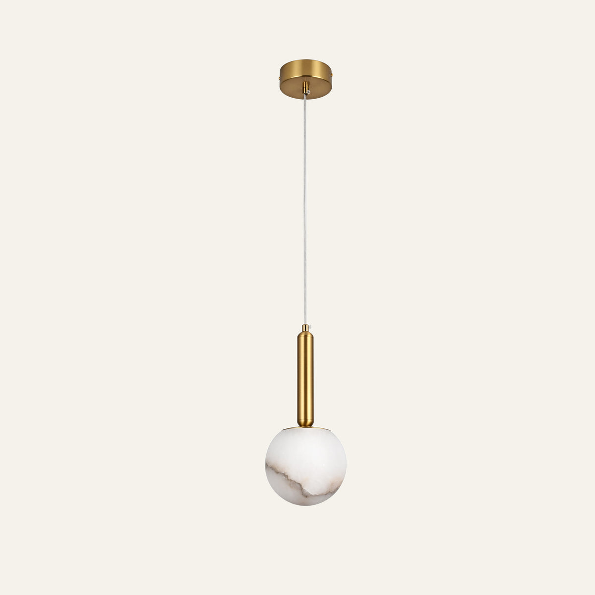 The Stelo alabaster pendant light, Ø10cm in brass, unlit