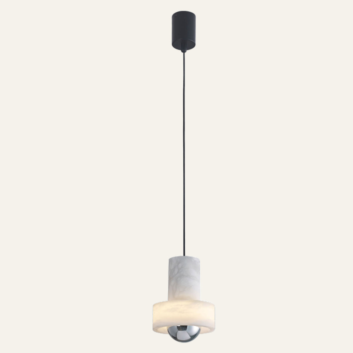 The Tazza alabaster pendant light with a short stone cylinder shade