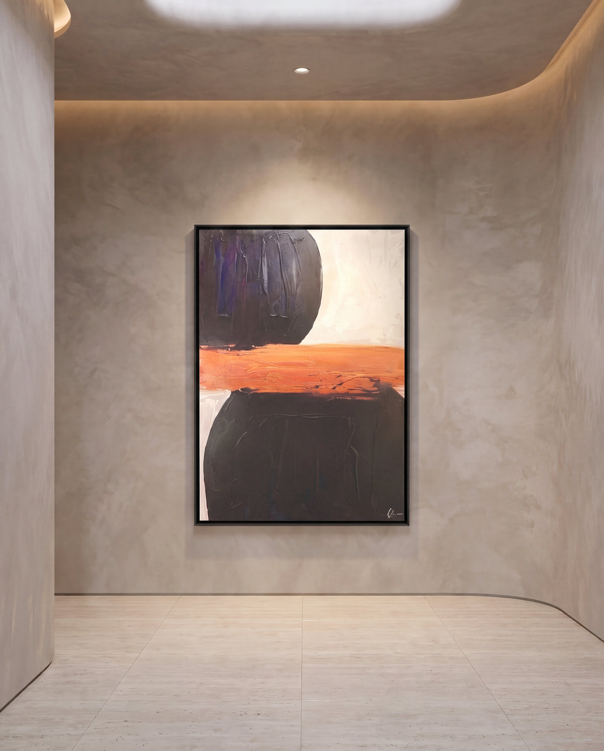 Terradura 1 canvas artwork in a black frame on a plaster wall