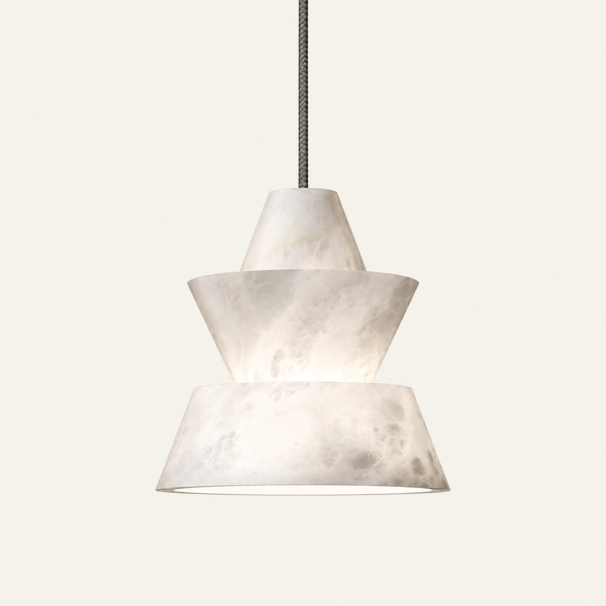 The Terrazza alabaster pendant light with a tiered stone shade
