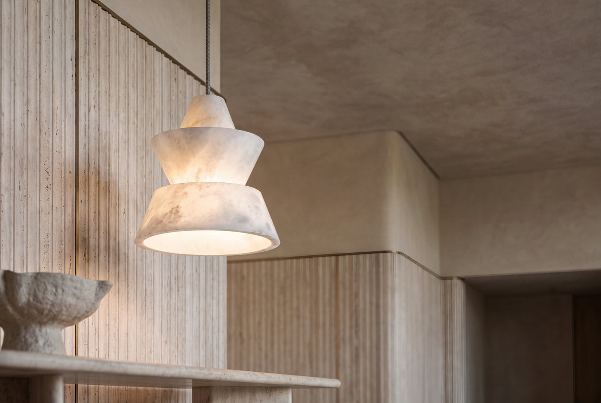 The Terrazza Alabaster Pendant Light, lifestyle close-up