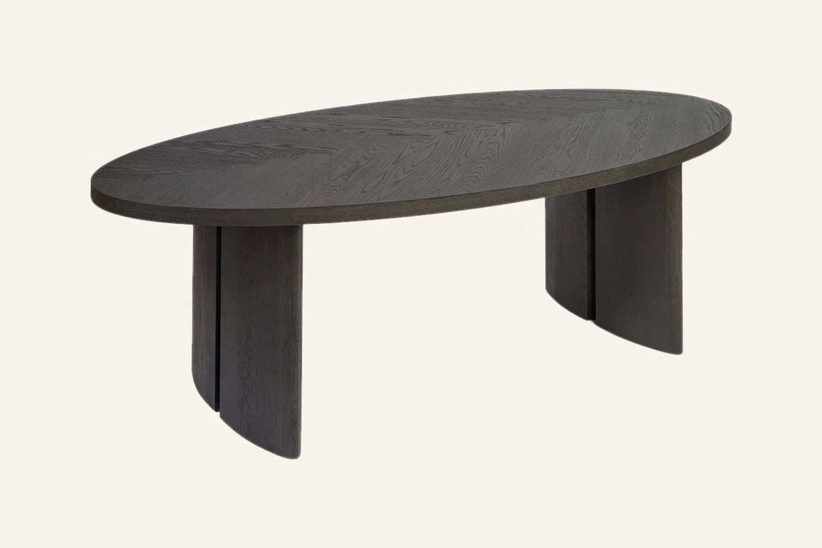 The Arezzo Oval Dining Table, angled view