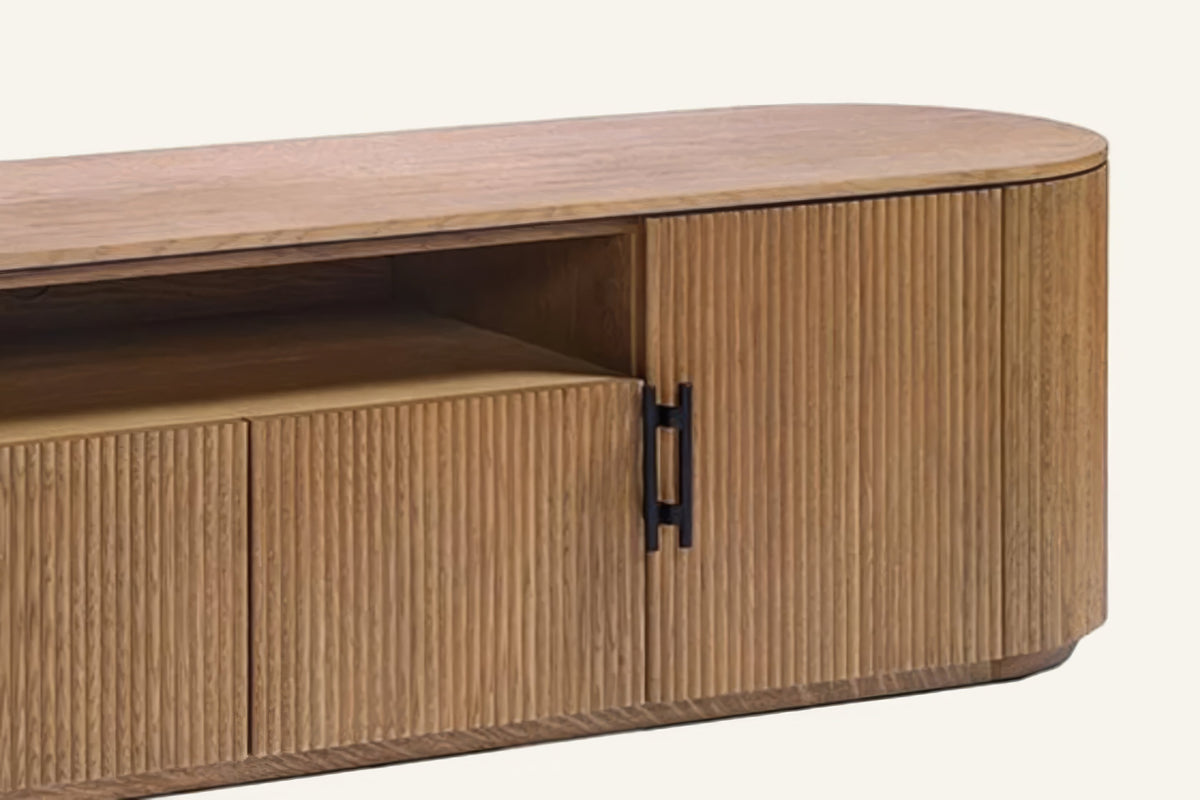 The Assisi Oval Sideboard, rounded end and fluted wood detail