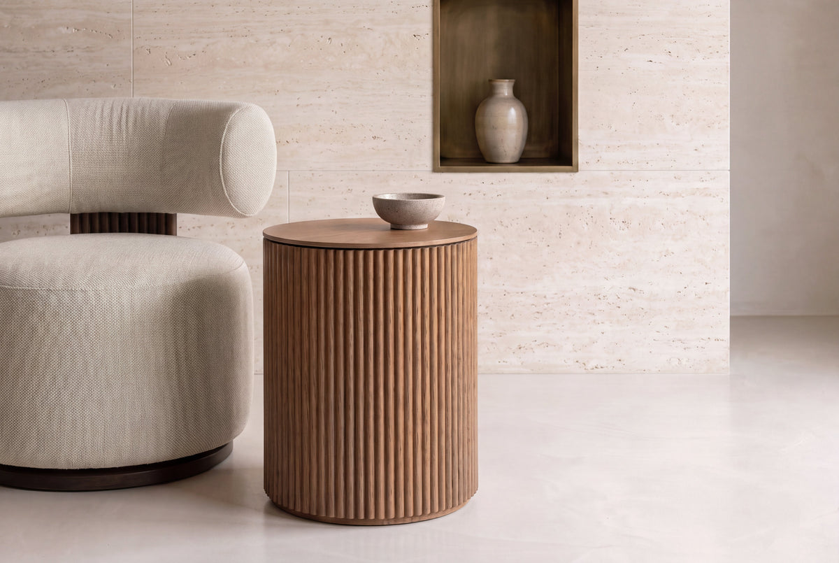 The Barga Fluted Side Table in a living room setting