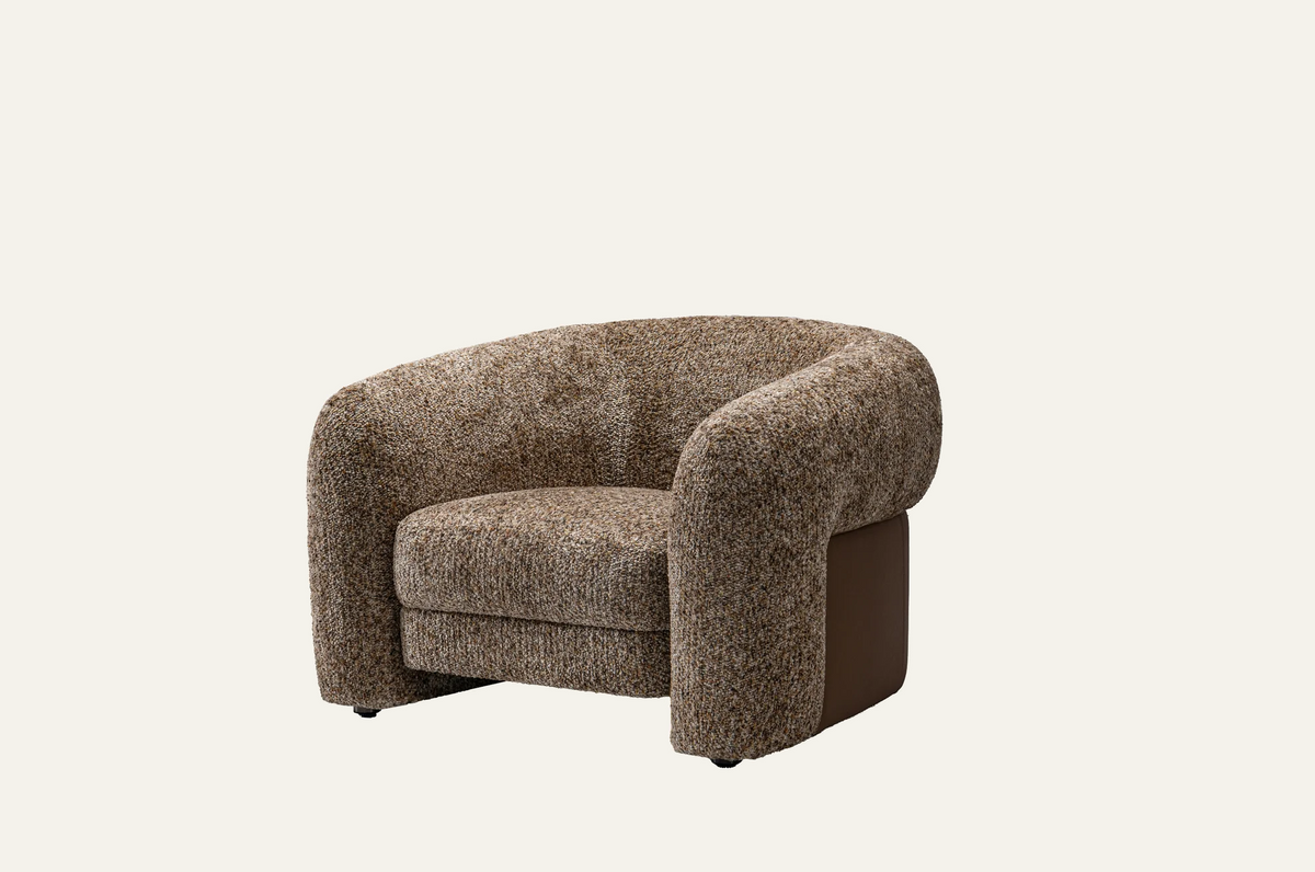 The Belluno Accent Chair in textured bouclé, angled view