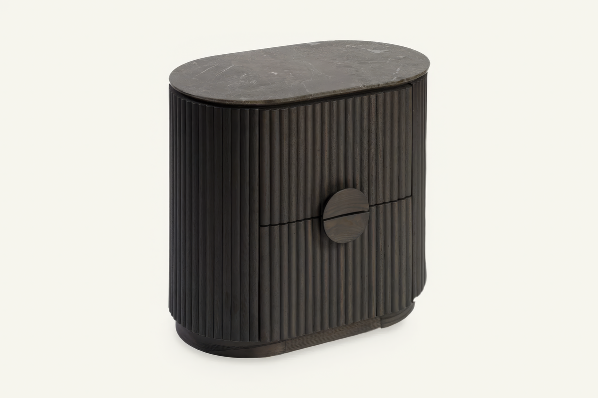The Bevagna Fluted Marble Bedside Table, angled view