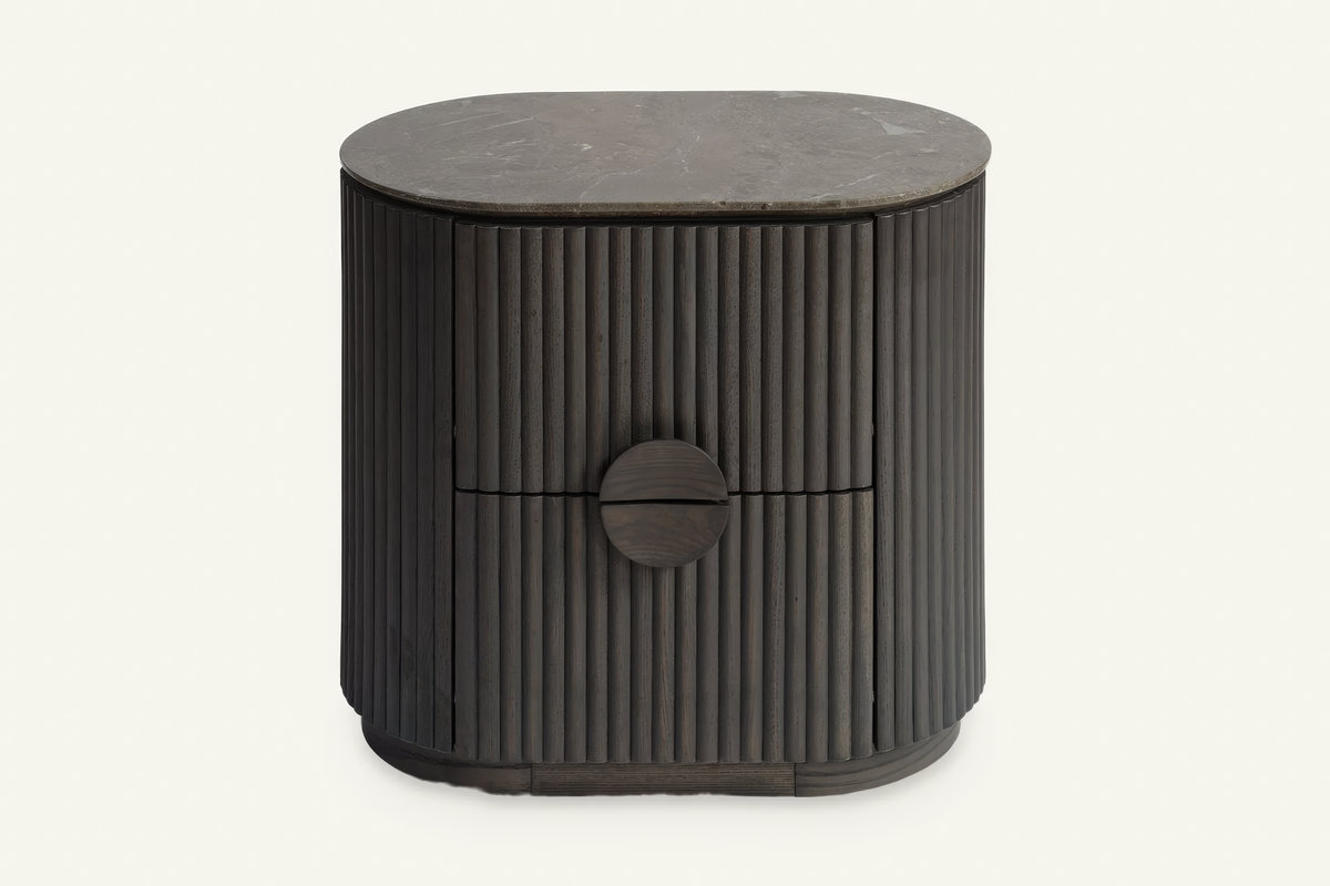 The Bevagna Fluted Marble Bedside Table, front view
