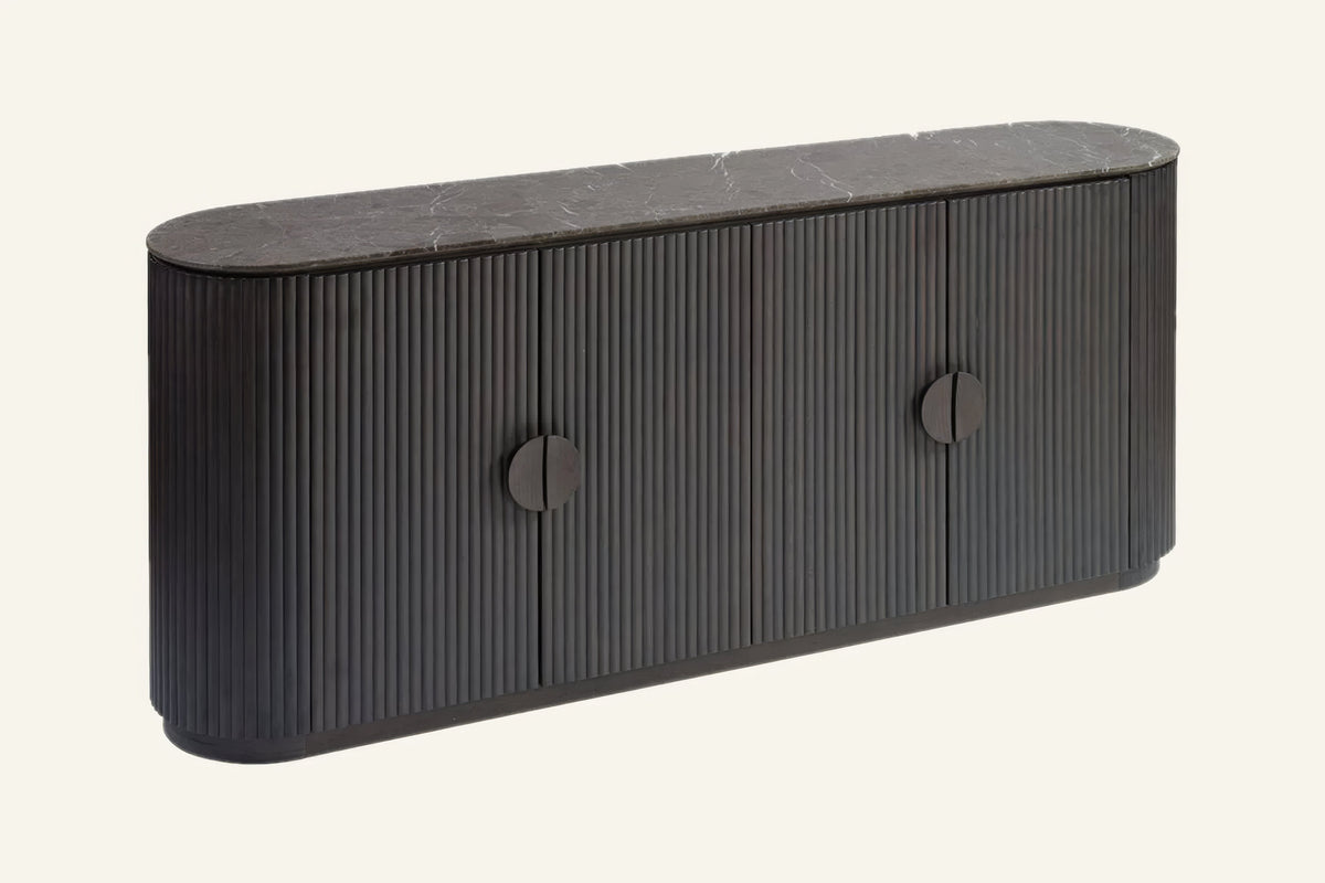 The Bevagna Fluted Marble Sideboard, angled view