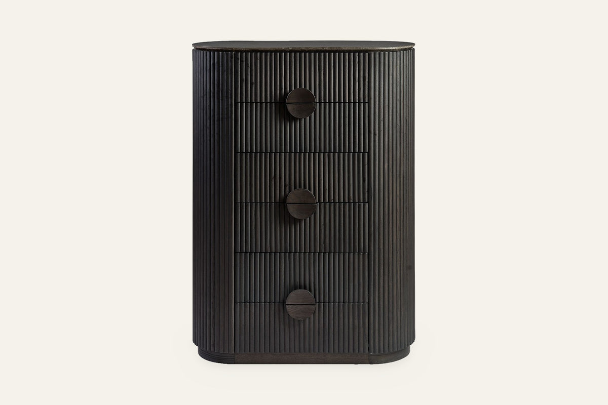 The Bevagna Fluted Marble Tallboy, front view
