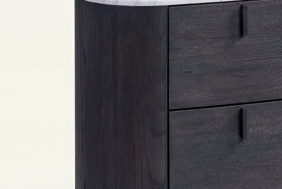 The Bolsena Oval Stone Chest of Drawers, stone top and drawer detail