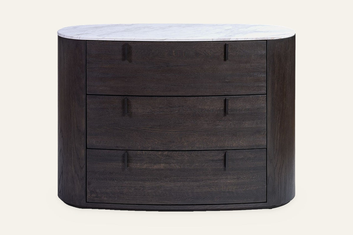 The Bolsena Oval Stone Chest of Drawers, front view