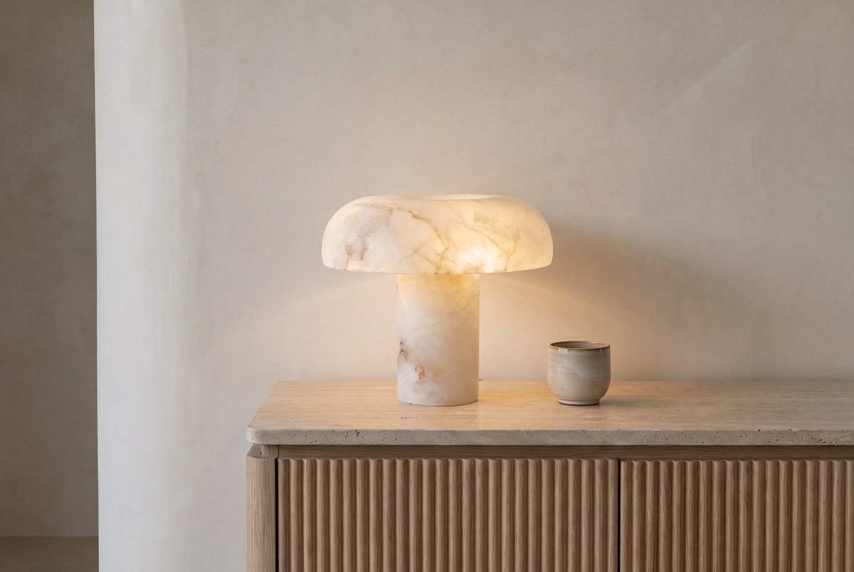 The Calotta Marble Table Lamp in a room setting