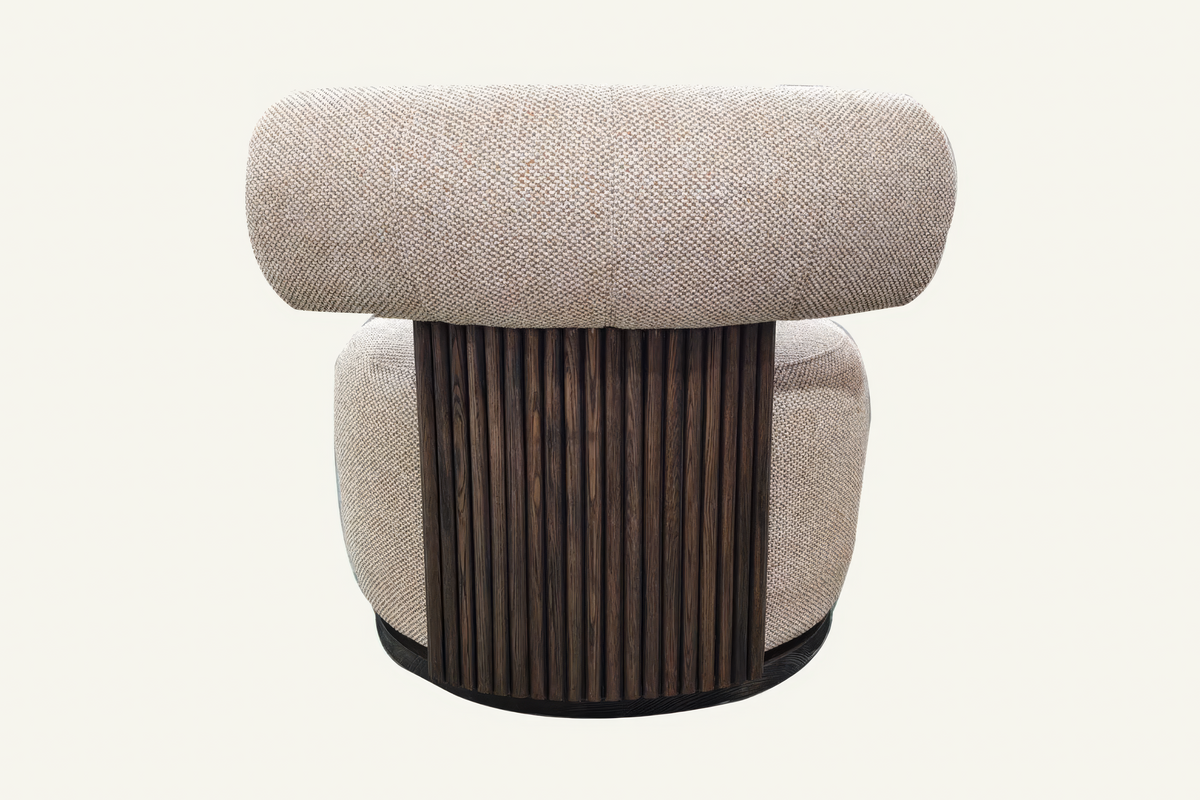The Cortona Swivel Chair showing the fluted timber back, rear view