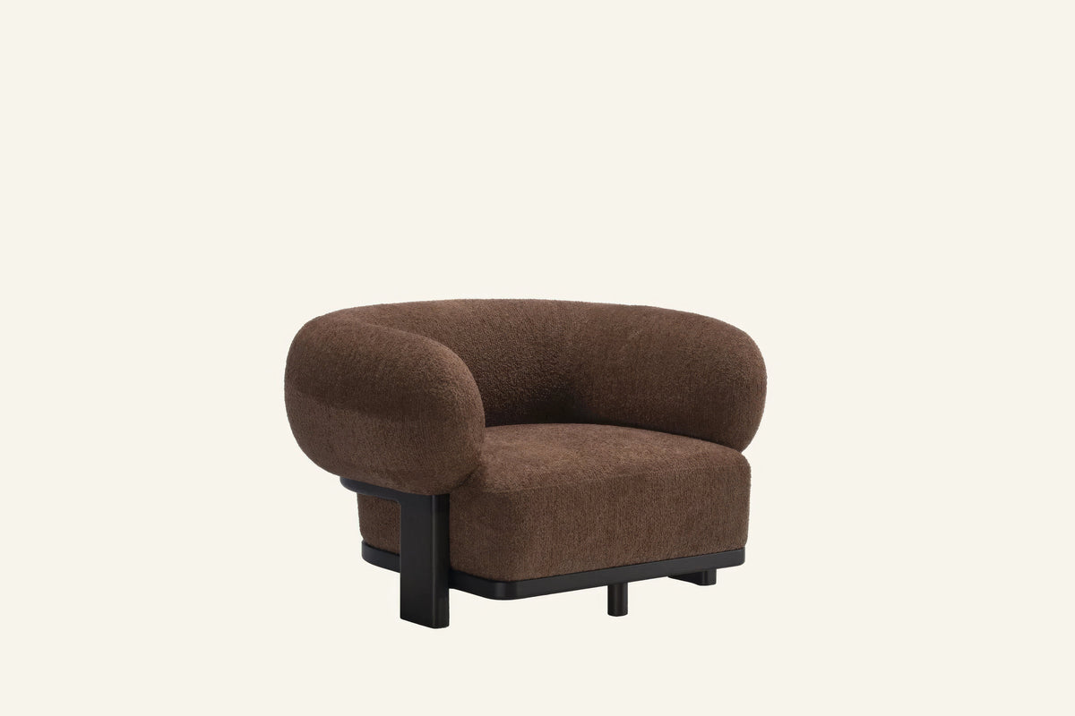 The Matera Accent Chair in cocoa bouclé with black wood frame