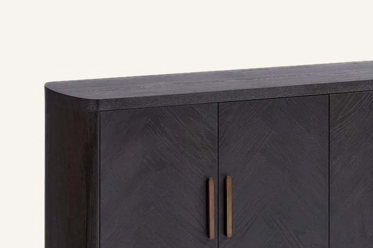 The Montalcino Herringbone Sideboard, herringbone doors, top and rounded end detail