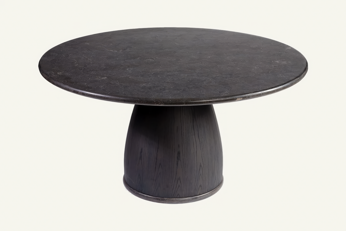 The Murlo Stone Round Dining Table, angled view