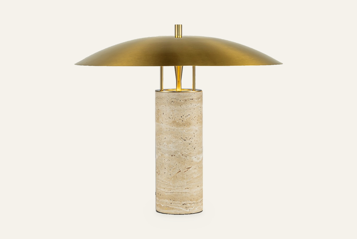 The Ombrello Travertine Table Lamp, front view