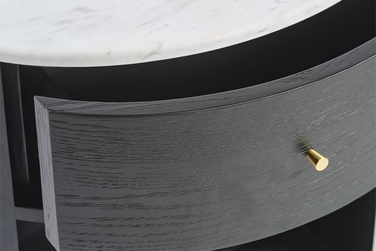The Ostuni Black Oak and Stone Bedside Table, detail