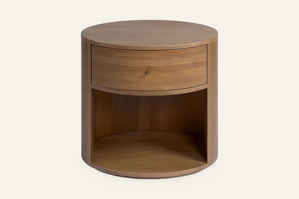 The Ostuni Oak Bedside Table, front view