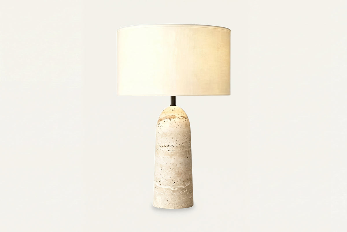 The Rocca Travertine Table Lamp, front view