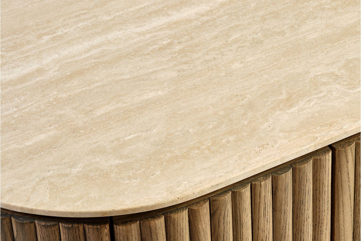 The Spello Fluted Travertine Bedside Cabinet, detail