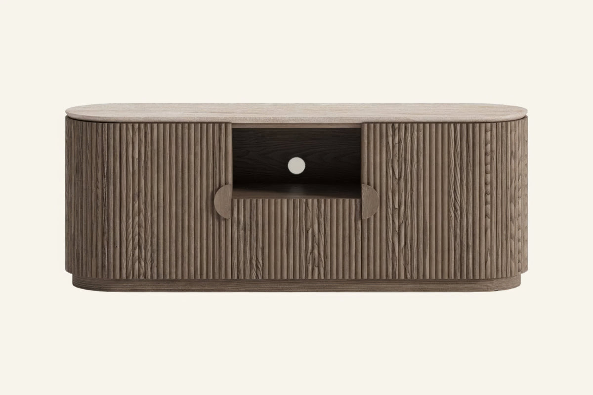 The Spello Fluted Travertine Sideboard, front view