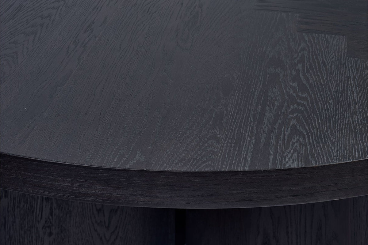 The Vinci Black Oak Round Dining Table, detail