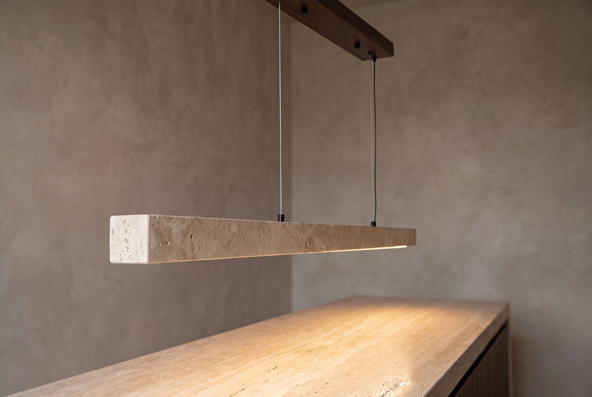 The Traversa Travertine Pendant Light, lifestyle close-up