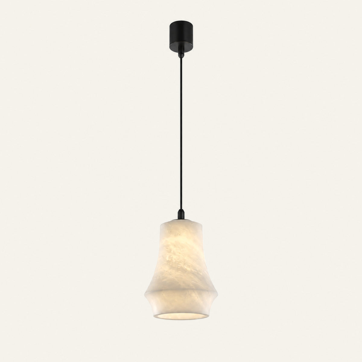 The Tulipe alabaster pendant light with a tapered stone shade